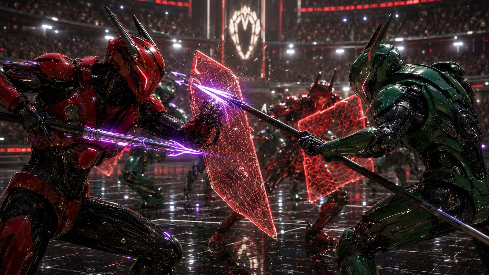 Armored champions clashing in the Blood Games