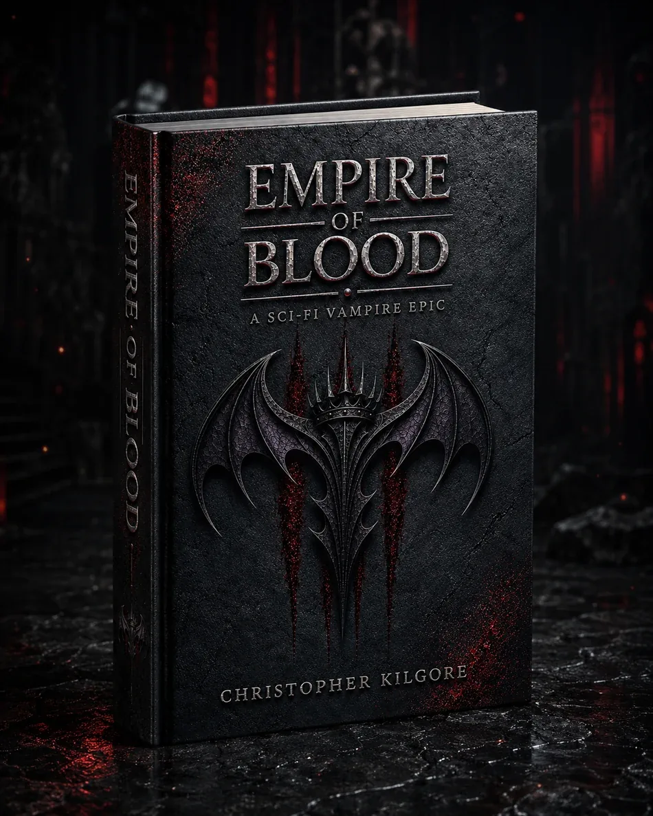 Empire of Blood — paperback edition, a bat-winged crown sigil raked by claw marks over dark stone