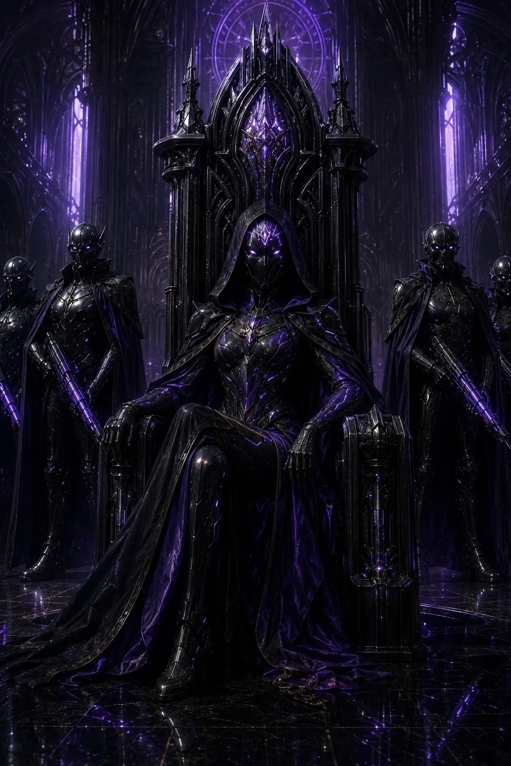Empress Victoria Dracula enthroned in Grelock, flanked by her Imperial Guard