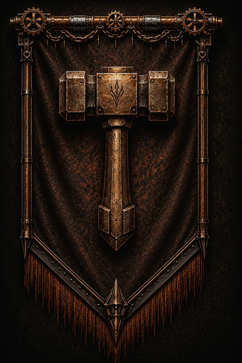 House Provak sigil — golden hammer on orange and black
